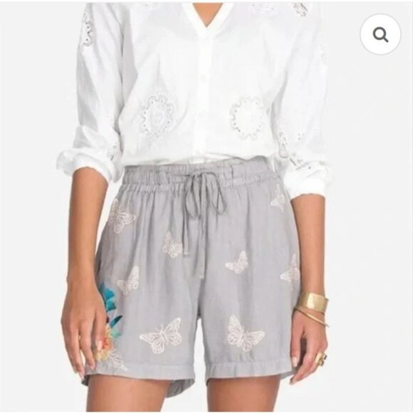 Johnny Was Embroidered Butterfly Linen Drawstring Shorts Gray W's Medium - Picture 5 of 12